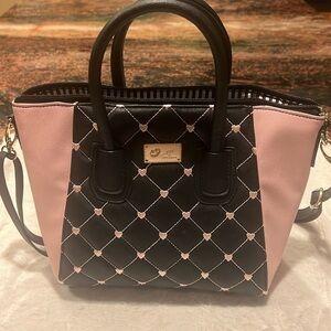 Betsy Johnson “Luv Betsy” Quilted Crossbody Pink Embroidered Hearts Handbag, EUC